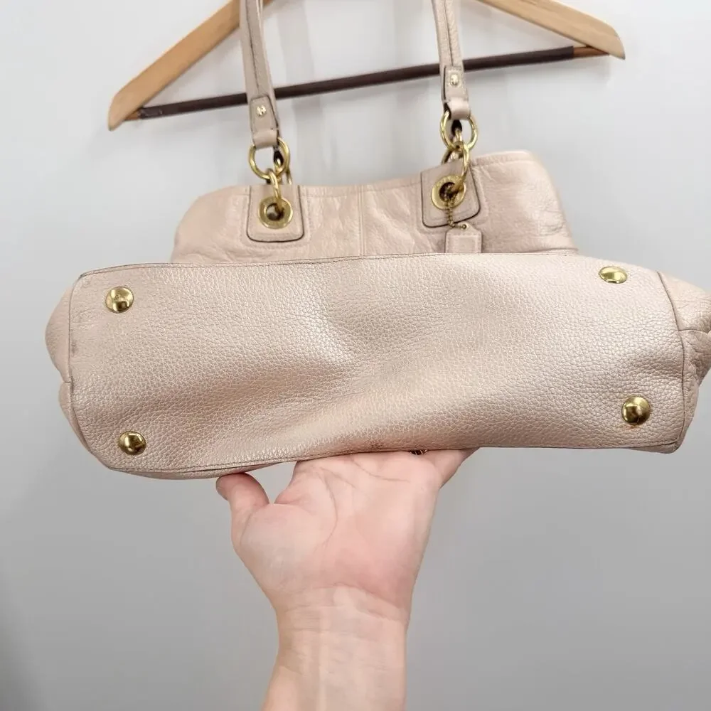 COACH PENELOPE Champagne Pebbled Leather Buckle Tote Shoulder Handbag F-18890